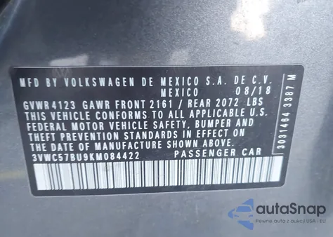 2019 Volkswagen Jetta 1.4T R-Line/1.4T S/1.4T Se from USA, damaged, VIN 3VWC57BU9KM084422